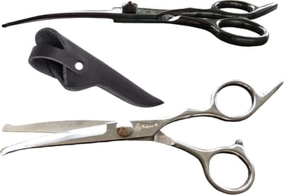 Professionele Hondenschaar – Ergonomisch Krom – Trimschaar – Voor Vacht- & Pootverzorging – RVS – Inclusief Luxe Lederen Etui – 16,5 cm – Zwart