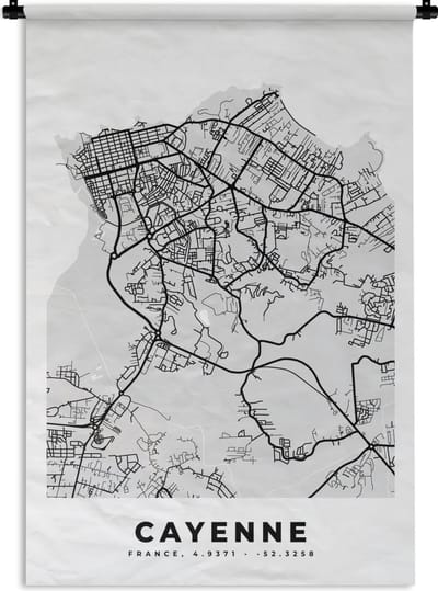 Wandkleed - Wanddoek - Plattegrond - Cayenne - Stadskaart - Kaart - Frankrijk - 120x180 cm - Wandtapijt