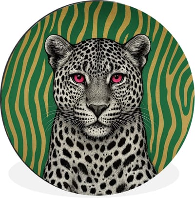 WallCircle - Wandcirkel - Muurcirkel - Panter - Zebrapatroon - Groen - Aluminium - Dibond - 30x30 cm - Binnen en Buiten
