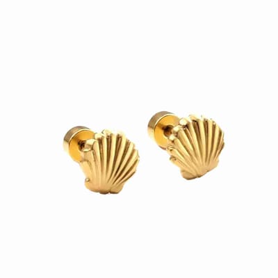 WeLoveSilver - goudkleurige schelp oorstekers - chirurgisch staal - 6mm