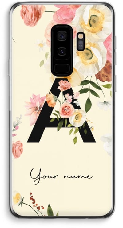 Gepersonaliseerd - Case Company® - Hoesje geschikt voor Samsung Galaxy S9 Plus hoesje - Flirty Flowers Monogram - Soft Cover Telefoonhoesje - Bescherming aan alle Kanten en Schermrand