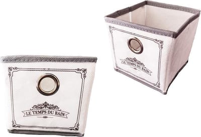 Badkamer opbergmandje – Le Temps du Bain – 2 Stuks – 12x12x12cm – Wit/Zwart - Organizer