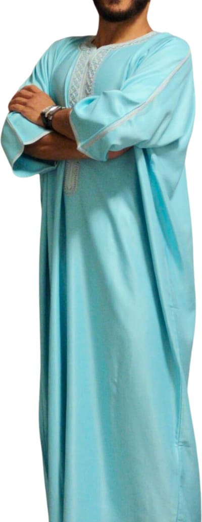 Aqua Blauw Kandora Qamis Abaya - Marokkaanse traditionele Djellaba/kandora