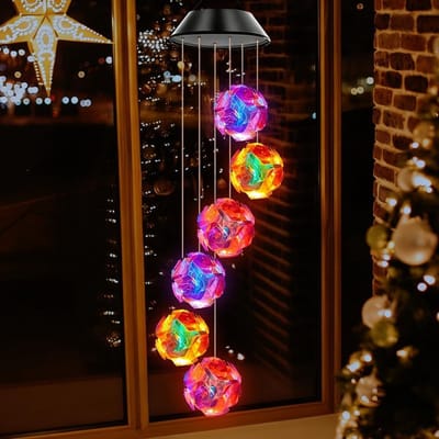 Zonne-energie Windspel met 6 LED's voor Buiten - Kleurveranderende Tuindecoratie, Weerbestendig en Hangend voor Balkon en Terras