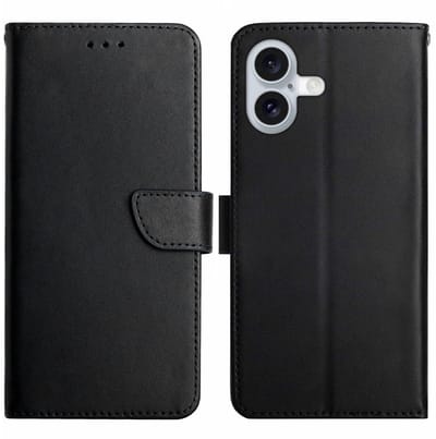 Coverup Hoesje - Geschikt voor iPhone 17 Hoesje - Coverup Genuine Leather Book Case - Echt Leder - Zwart