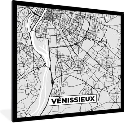 Fotolijst incl. Poster - Vénissieux - Plattegrond - Frankrijk - Kaart - Stadskaart - 40x40 cm - Posterlijst