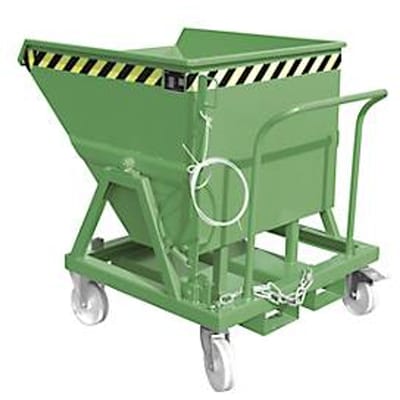 Kiepbak Bauer KS 400, staal, groen, B 1220 x D 1200 x H 1115 mm, 400 l, tot 1000 kg, looprollen, handmatige kiepinrichting