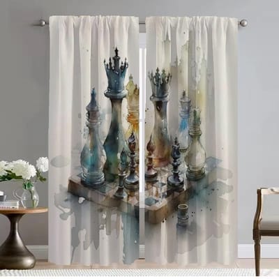 Schaken Moderne Woonkamer Gordijnen 2 Stuks Verduisterend Gordijn Home Interieur Gordijnen voor Camera Scheiding Halloween Decoratie W50xH70cmx2pcs-CL gray