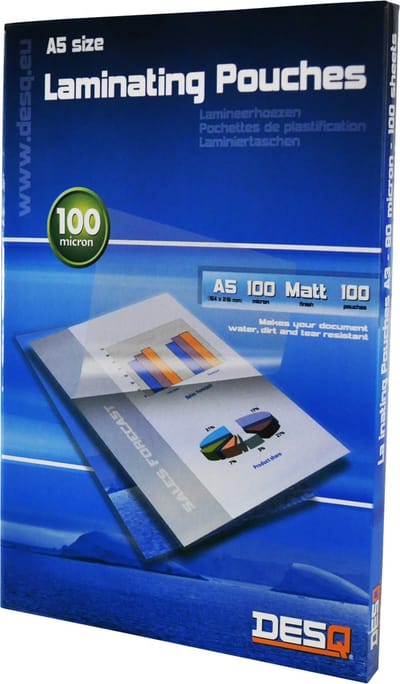 DESQ® Lamineerhoes | A5 | 100 micron | Mat | 100 stuks | 154 x 216 mm | Premium | 71159