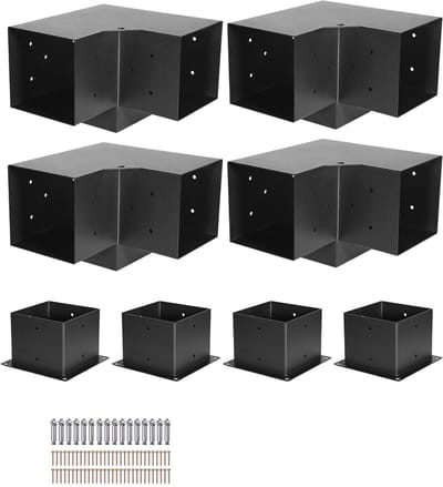 Pergola Beugel Kit, 6x6 Inch Binnenmaat 5.5x5.5, 4 Stuks 3-Weg Duurzame Hoek Beugel voor Houtwerk Projecten, Eenvoudige Installatie voor Houten Balken in Gazebos, Terras Pergolas en Houten Hutten