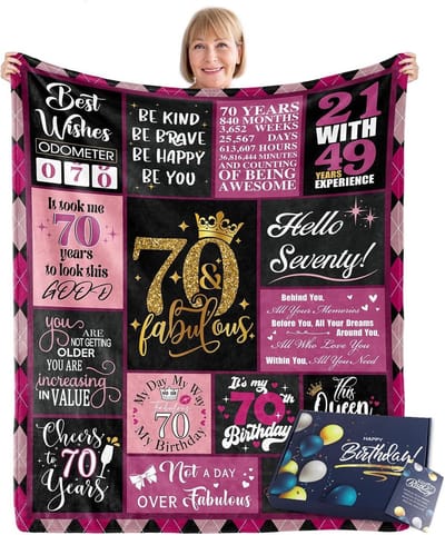 Luxe Flanellen Deken Cadeau voor 70e Verjaardag Vrouw - Warm en Zacht Geschenkdoos
