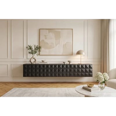 Hangend design TV meubel mangohout zwart 160 cm