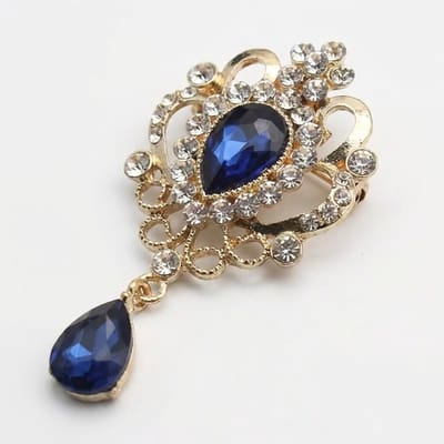 Vintage Geïnspireerde Broche met Afneembare Strass & Multicolor Edelstenen – Donkerblauw