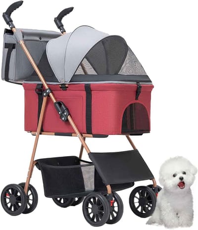 Hondenbuggy - Hondenkar reiswieg - Comfortabel reizen - 3-in-1 multifunctioneel - 64 x 50 x 102 cm - Rood