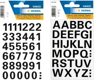 Herma stickervellen letters en cijfers - 2x vellen - zwart - 15 mm - watervast