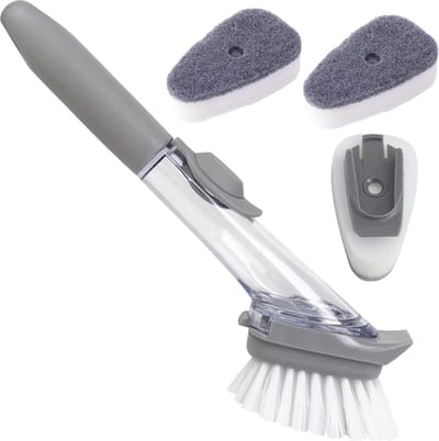 Livano Afwasborstel Met Zeepdispenser - Afwasborstel - Met Zeepreservoir - Dish Brush - Handvat + Opzetborstel + 3x Sponsopzetborstel