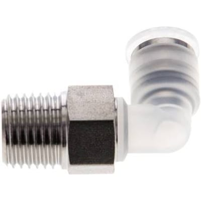 6mm x R1/4'' 90 graden L-verbinding PA/RVS Insteekfitting Buitendraad Draaibaar EPDM/PTFE