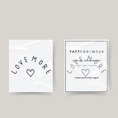 Tijdelijke tattoo love more | Neptattoo volwassenen | Tijdelijke tattoo voor volwassenen | Temporary tattoo | Plaktattoos voor volwassenen | Neptattoos | Probeer zorgeloos een tattoo | tattforaweek