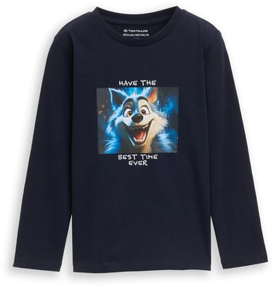 Tom Tailor - Shirt met lange mouwen en fotoprint - Maat 92/98 - sky captain blue