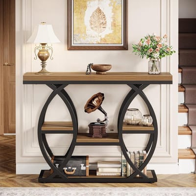 Tribesigns Consoletafel - Sidetable - Console - Haltafel - Metaal/Hout - Bruin - Industrieel - 100 x 30 x 80 cm - Console Tafel voor Hal, Woonkamer, Entree