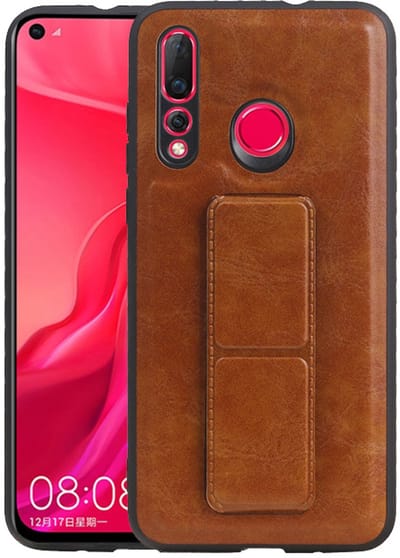 Grip Stand Hardcase Backcover - Telefoonhoesje - Achterkant Hoesje - Geschikt voor Huawei Nova 4 - Bruin
