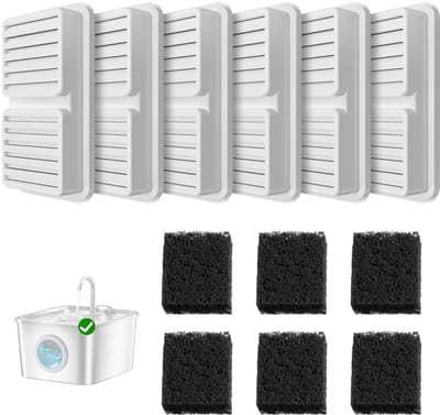 Dailygoods- Drinkfonteinfilters Vervangingsset - 6 Actieve Koolstoffilters - 6 Schuimfilters - Geschikt voor 2,6 L Drinkfontein - Viervoudige Filtering - Gezond en Vers Water - Kattenfilter