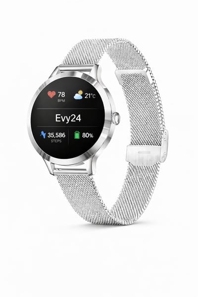 Evy24 Smartwatch Dames 35mm - AMOLED Horloge - Stappenteller - Slaapmonitor - Saturatiemeter - Bluetooth Bellen - Geschikt voor Android & iOS - Zilver