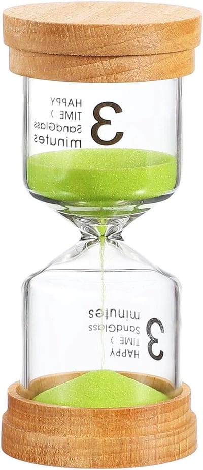 Zandtimer - Zandloper - Tijd bijhouden - Hout en glas - 3 minuten - Groen