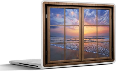 Laptop sticker - 15.6 inch - Doorkijk - Strand - Zee - 36x27,5cm - Laptopstickers - Laptop skin - Cover