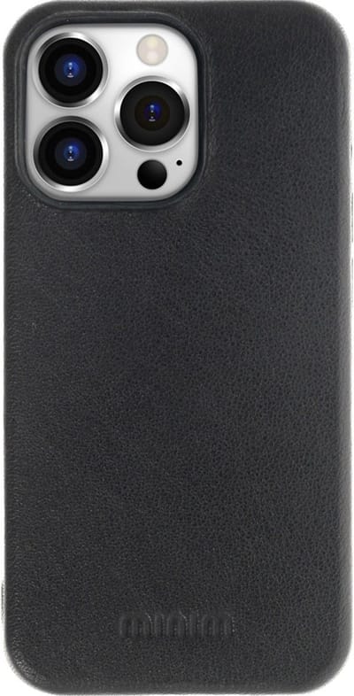 Minim Hoesje Echt Leer Back Cover Zwart Geschikt voor Apple iPhone 14 Pro
