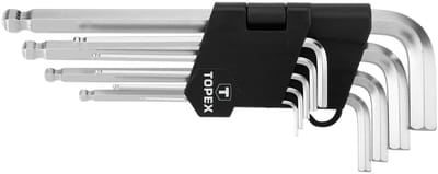 TOPEX - Lange Inbussleutelset - 9-delig - Maten 1.5 tot 10 mm - Chroom-vanadiumstaal