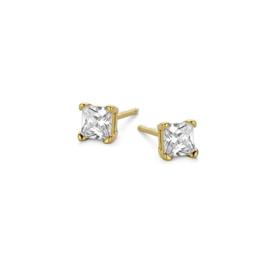New Bling 9NB-0596 Zilveren Oorknopjes Dames - Zirkonia - Vierkant - 4 mm - Goudkleurig