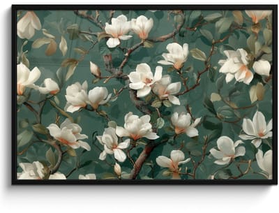 Poster in lijst - Fotolijst 120x80 cm - Posters - Bloemen - Takken - Wit - Klassiek - Posterlijst zwart - Decoratie - Wanddecoratie woonkamer - Muurdecoratie slaapkamer