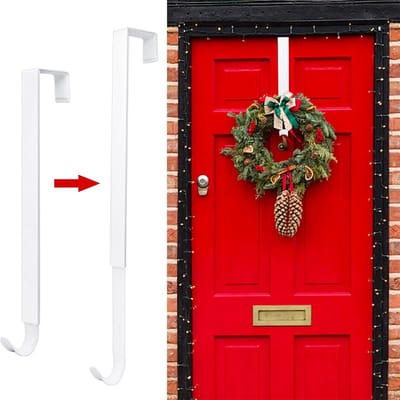 QTTVBTNA - Kranshanger - Kerstkrans hanger - Verstelbare van 38 tot 64 cm - Uitschuifbare haak - Voor Feestdecoratie & Deur - Wit - 1 Stuk