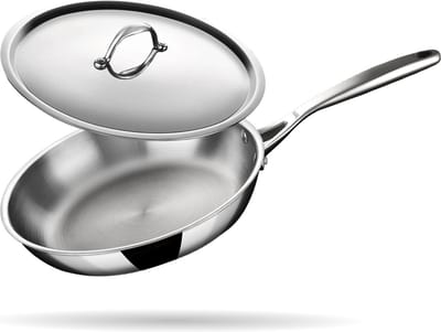 Stahl - Triply Koekenpan - PFAS Vrij - Ø 20 cm - Met Deksel - Geschikt voor Inductie & Alle Warmtebronnen - Voor 1-2 Personen - Pan & Kookpan - RVS