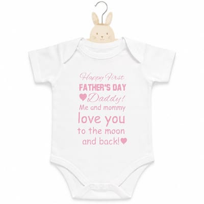 baby romper eerste vaderdag tekst papa happy first fathers day korte mouw wit met roze meisje maat 50-56