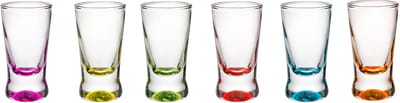 5Five Shotglaasjes - borrelglazen - set van 6x stuks - glas - gekleurde onderkant - 25 ml - shotjes
