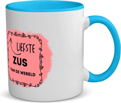 Akyol - liefste zus van de wereld koffiemok - theemok - blauw - Zus - de liefste zus - verjaardag - cadeautje voor zus - kado - geschenk - 350 ML inhoud