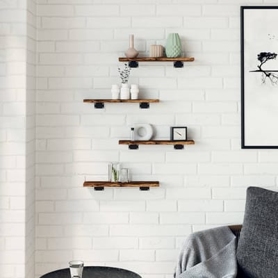 vidaXL - Wandschappen - 4 - st - 40x10x1,5 - cm - bewerkt - hout - gerookt - eikenkleur