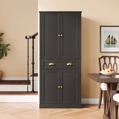 MODFU Dressoir – 4 Deuren en 1 Lade – Met Verstelbare Planken en 6 Vakken – Grote Opbergkast voor Keuken of Woonkamer – MDF – Zwart – 80 x 40 x 182 cm