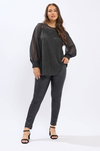 Yours Zwarte Blouse Met Kanten Paneel Size 48