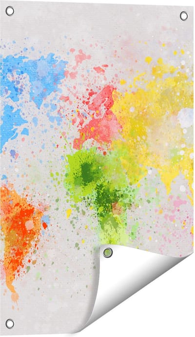 Gards Tuinposter Wereldkaart met Verfvlekken - Abstract - 40x60 cm - Tuindoek - Tuindecoratie - Wanddecoratie buiten - Tuinschilderij