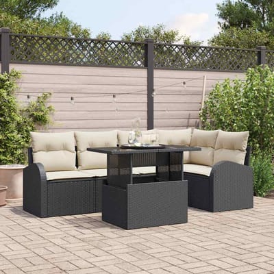 vidaXL - Tuinbank - Set - 6 - st - Zwart - en - Crème - poly - rattan