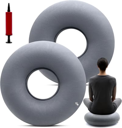 Ronde Opblaasbare Kussen voor Aambeien en Coccyx Pijnverlichting - 35 cm Zitting Ring met Pomp voor Comfort en Ondersteuning (Grijs)