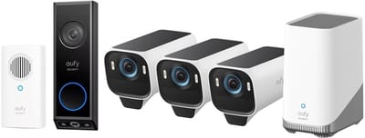 eufy Security eufyCam S3 Pro MaxColor Vision 4K 3-Cam Set inclusief Homebase 3 + E340 2K Draadloze Video Deurbel Inclusief Chime - Bundelvoordeel
