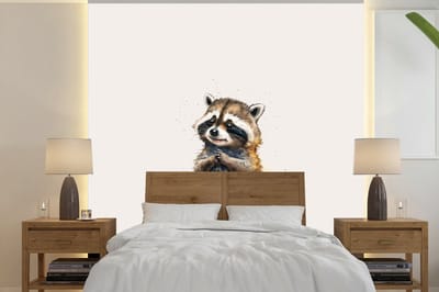 Behang - Fotobehang Wasbeer - Waterverf - Kleuren - Dieren - Kids - Breedte 240 cm x hoogte 240 cm