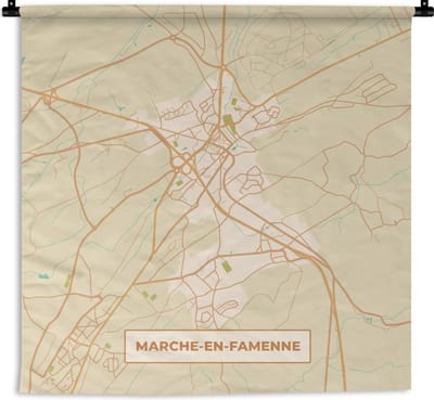 Wandkleed - Wanddoek - Kaart - Plattegrond - Vintage - Marche-en-Famenne - Stadskaart - 180x180 cm - Wandtapijt