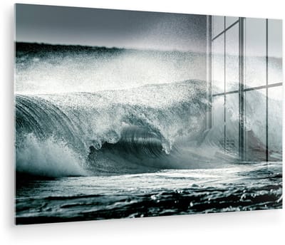 ® Glasschilderij 180x120 cm - Schilderij acrylglas - Zee - Golf - Oceaan - Foto op glas - Muurdecoratie woonkamer - Wanddecoratie slaapkamer - Schilderijen