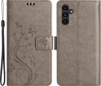 Coverup Hoesje - Geschikt voor Samsung Galaxy A54 Hoesje - Coverup Bloemen & Vlinders Book Case - Taupe Grijs