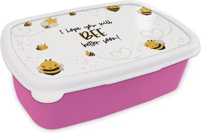 Broodtrommel Roze - Lunchbox - Brooddoos - Get well soon - Quote - Dieren - Bee - 18x12x6 cm - Kinderen - Meisje